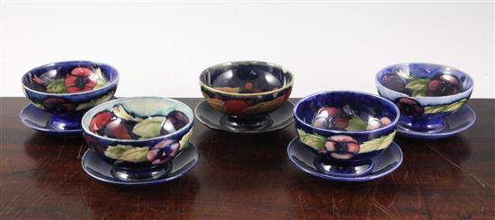 Five Moorcroft pottery sundae dishes, 1930s, 12cm diameter